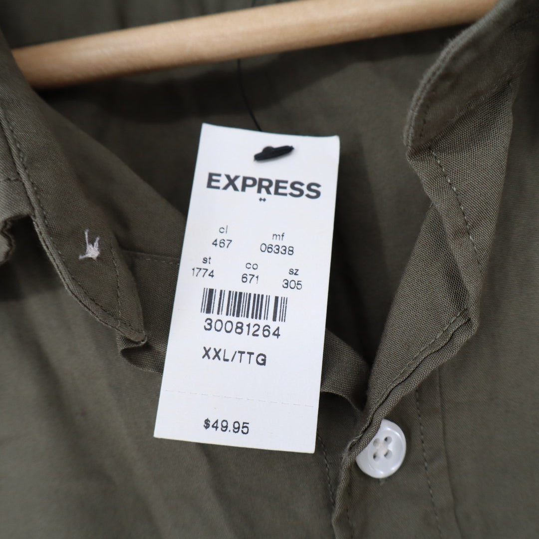 Express Mens Olive Green Cotton Utility Button Down Shirt XXL  NEW