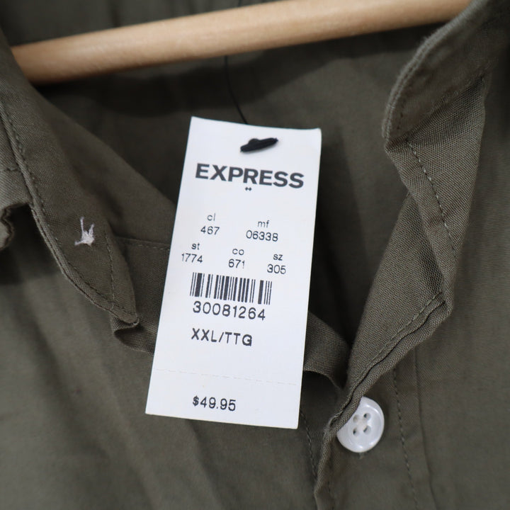 Express Mens Olive Green Cotton Utility Button Down Shirt XXL  NEW