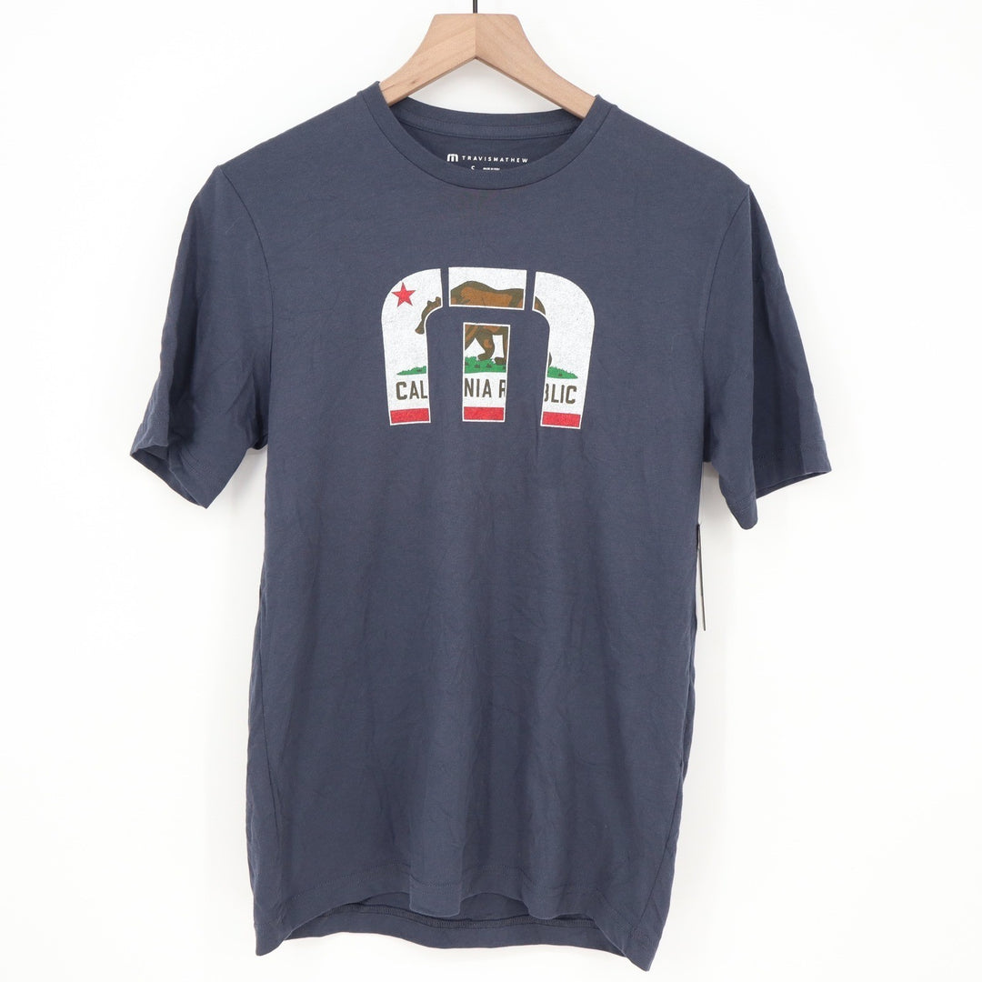 TravisMathew Mens High Tide 2.0 California Bear Graphic T-Shirt Blue S