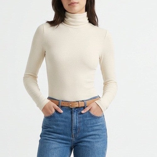 Naked Wardrobe Cream Turtleneck Long Sleeve Bodice XL Off-White
