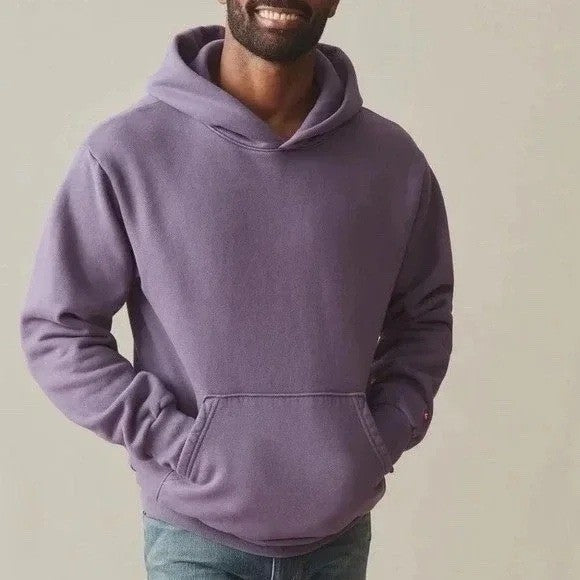 American Giant Hoodie Mens Large Purple Logo Fleece Lined Cotton Drop Shoulder