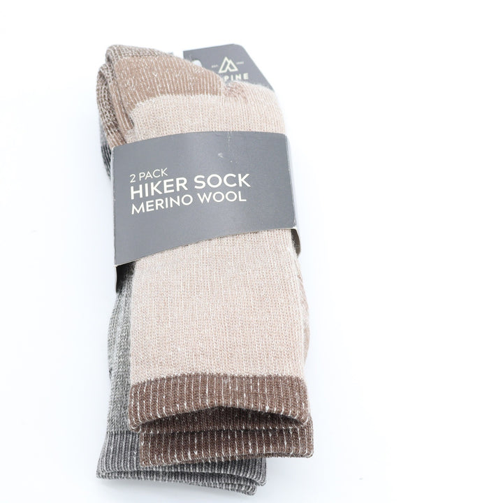Alpine Design 2 Pack Merino Wool Hiker Socks Medium Brown Grey