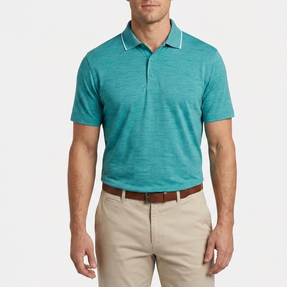 Walter Hagen Mens P11 Birdseye Performance Golf Polo Shirt Aqua Blue Heather S