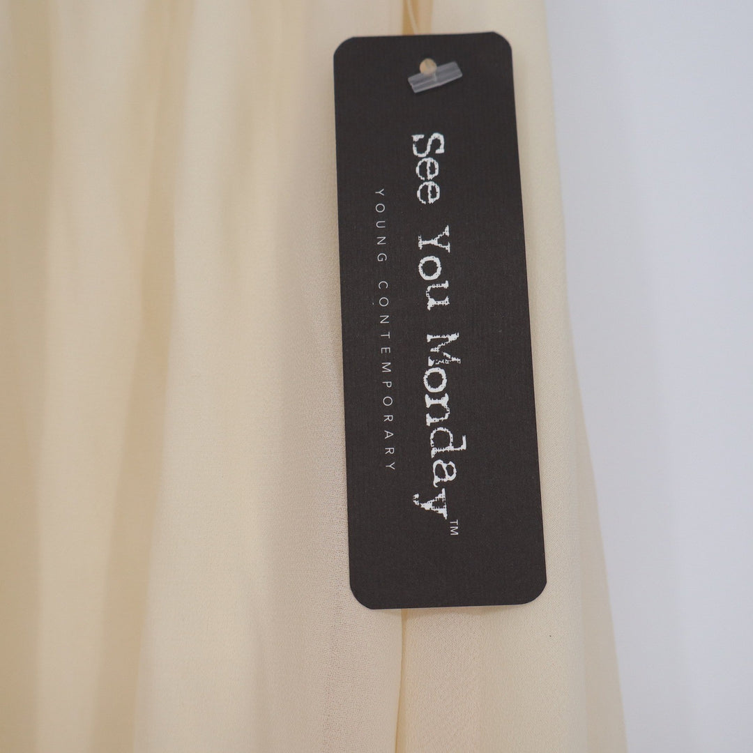 See You Monday Cream Pleated Maxi Skirt Elastic Waist Lined Large