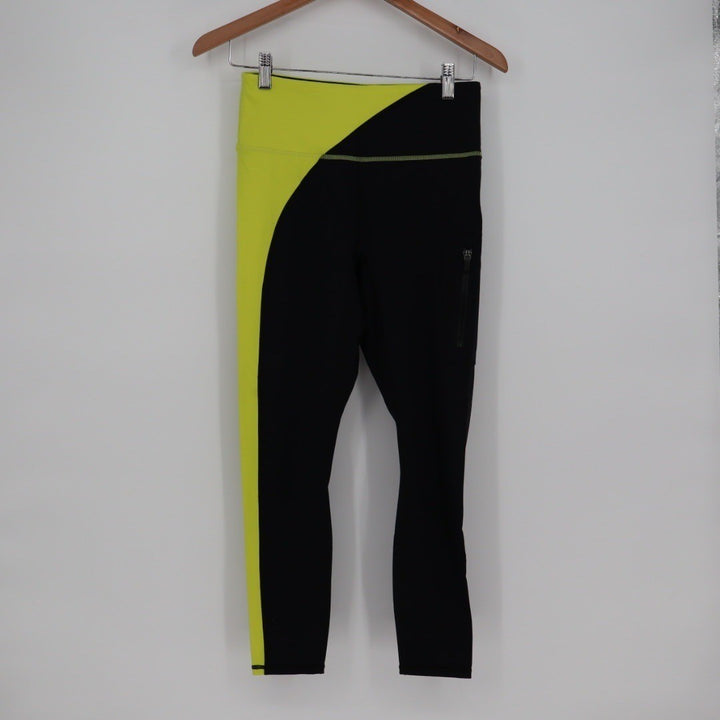 Motion365 By Fabletics Black Neon Yellow Colorblock Cropped Leggings
