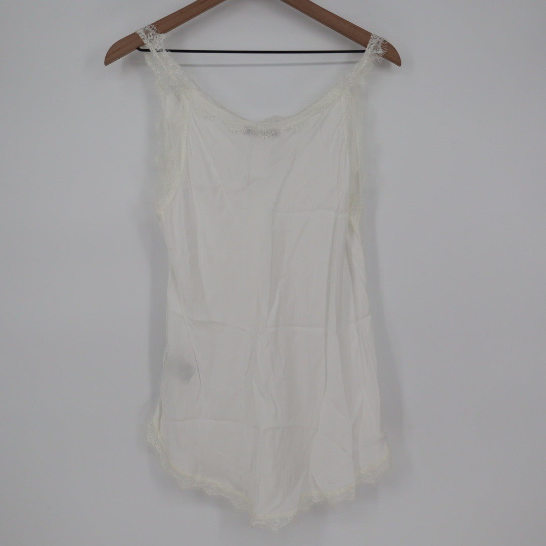 Femme Fatale White Lace Trim V Neck Cami Lingerie Top Made in Italy