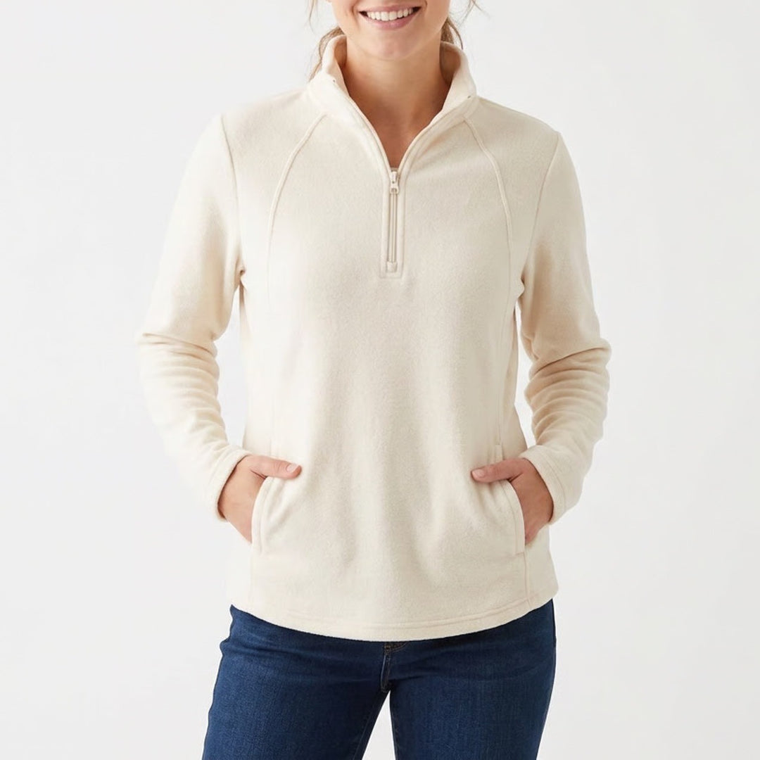 St Johns Bay Womens Classic Quarter Zip Fleece Pullover Cream M