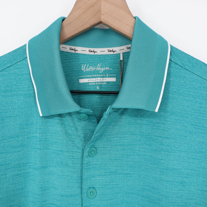 Walter Hagen Mens P11 Birdseye Athletic Fit Polo Shirt Aqua Blue New S