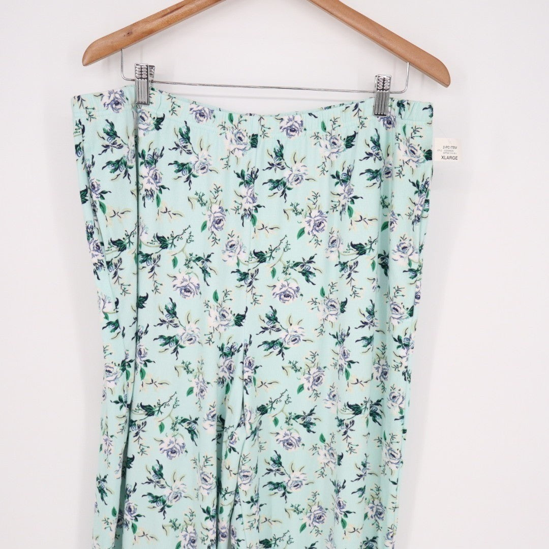 Charter Club Intimates 2-PC Pajamas Set Womens XL Blue Floral Stretch Straight