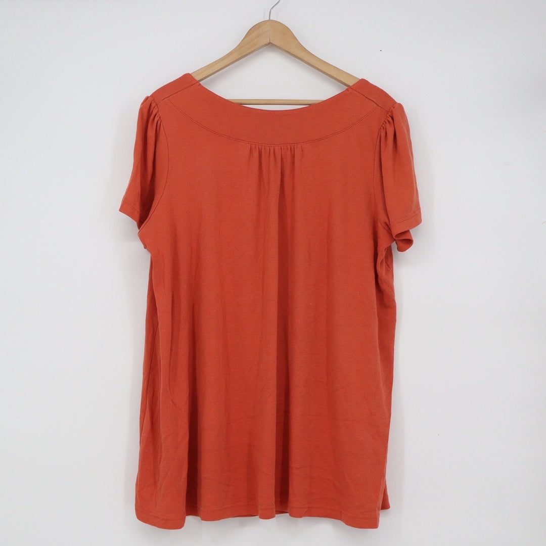 Burnt Orange Smocked Square Neck Short Sleeve Knit Top XXL