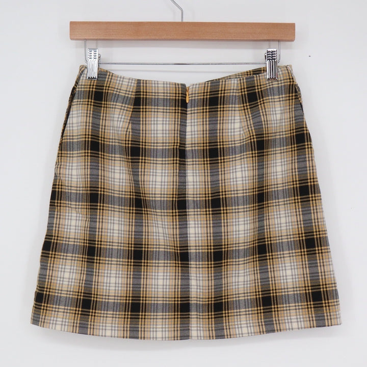 Urban Outfitters Yellow Plaid Mini Skirt Front Slit Small 90s Style