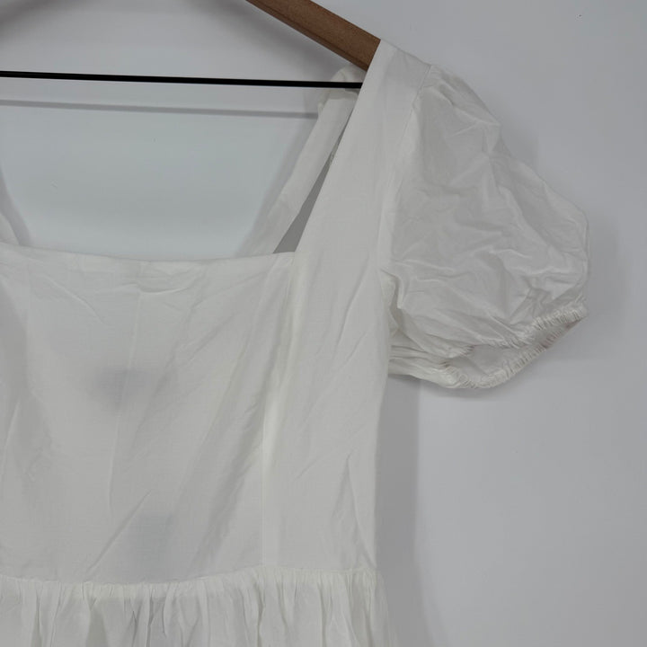 Lulus Stylish Merriment White Puff Sleeve Embroidered Midi Dress Size M