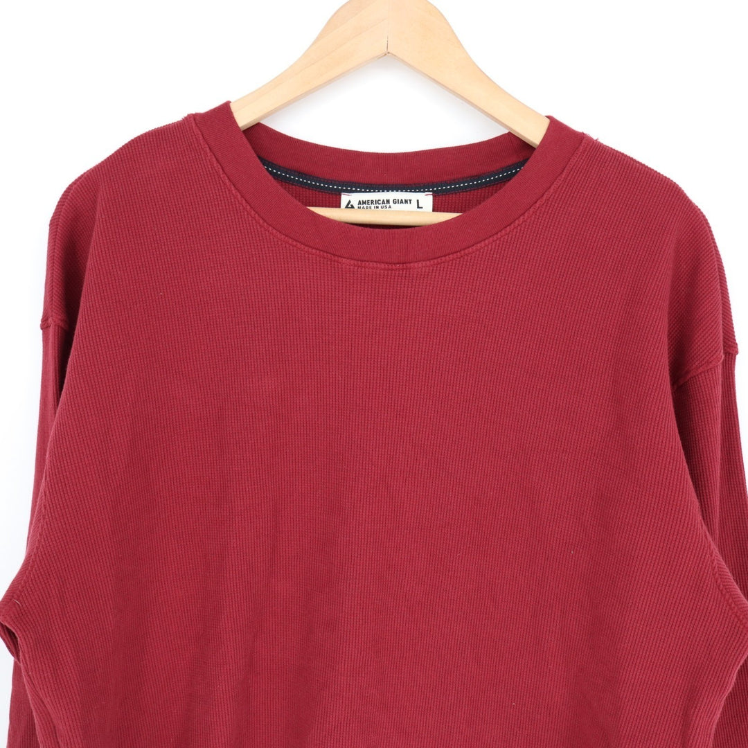 American Giant Thermal T-Shirt Womens L Maroon Long Sleeve Crew Neck Round Hem