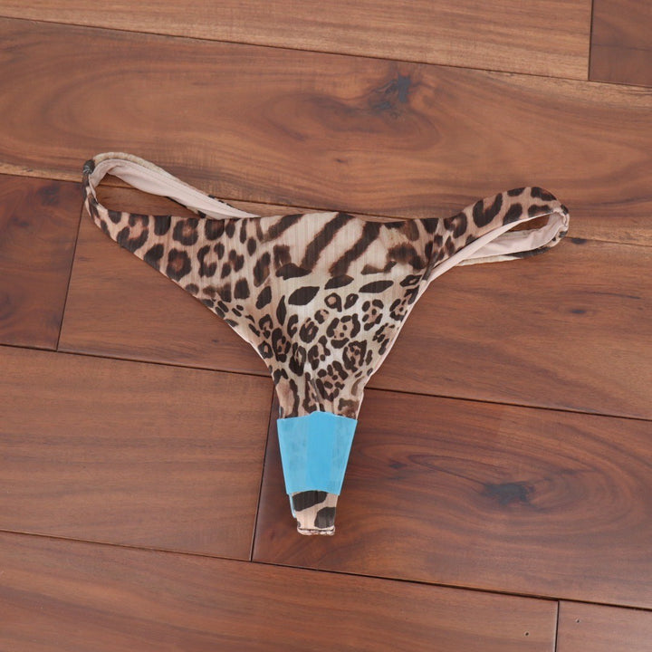 ASOS Design Leopard Animal Rib High Leg Thong Bikini Bottoms UK 8 US 4