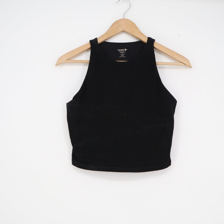 Old Navy Active PowerChill Black High Neck Crop Tank Top Go-Dry Medium
