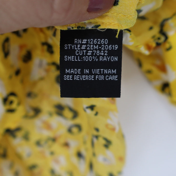 Velvet Heart Yellow Leopard Print Button Down Shirt Roll Tab Sleeve Large