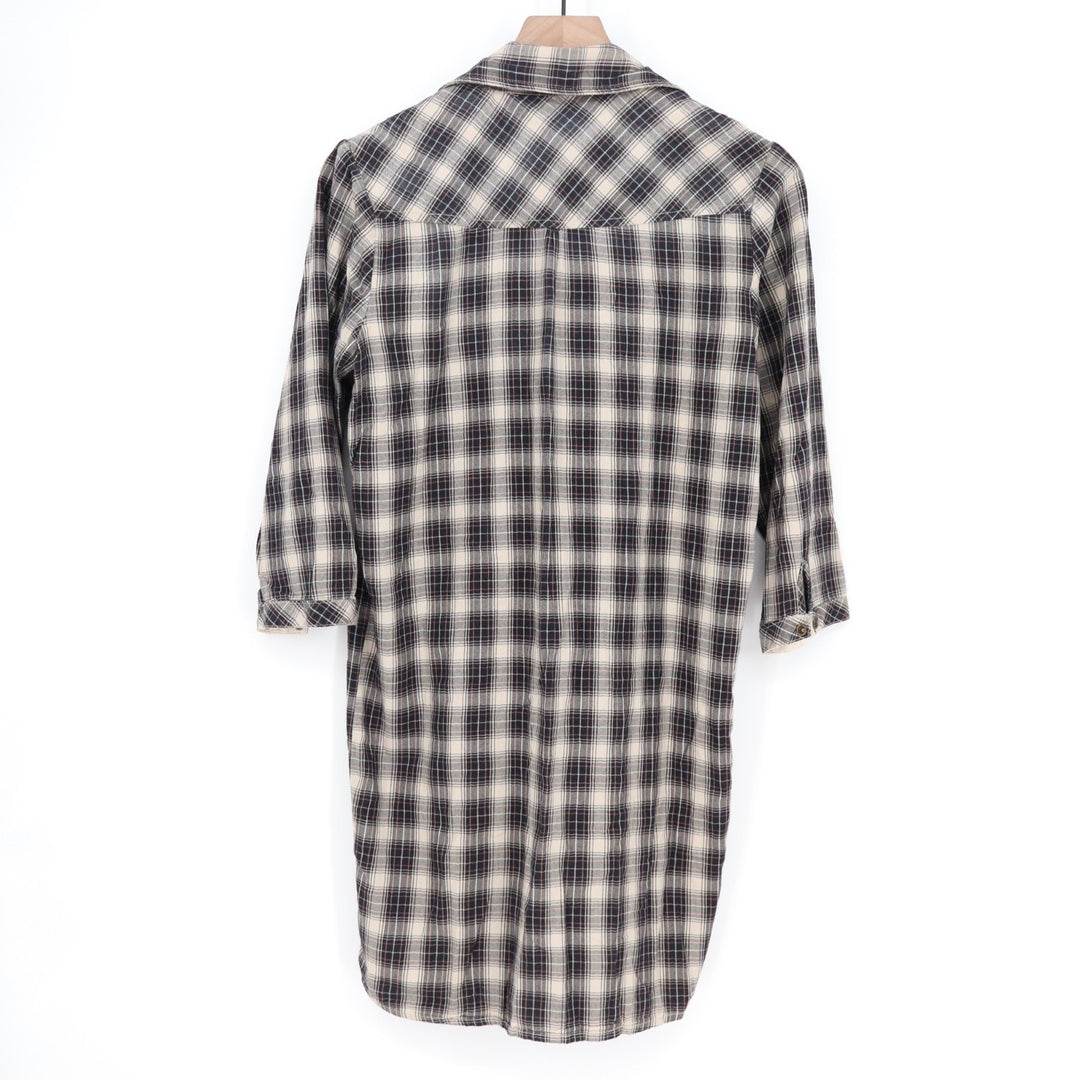 Maison Scotch Shirt Dress Womens 2 Multi Plaid Snap Spread Collar 3/4 Sleeve