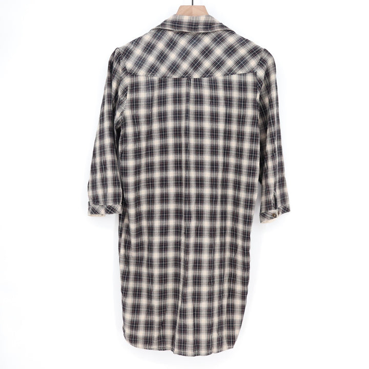 Maison Scotch Shirt Dress Womens 2 Multi Plaid Snap Spread Collar 3/4 Sleeve