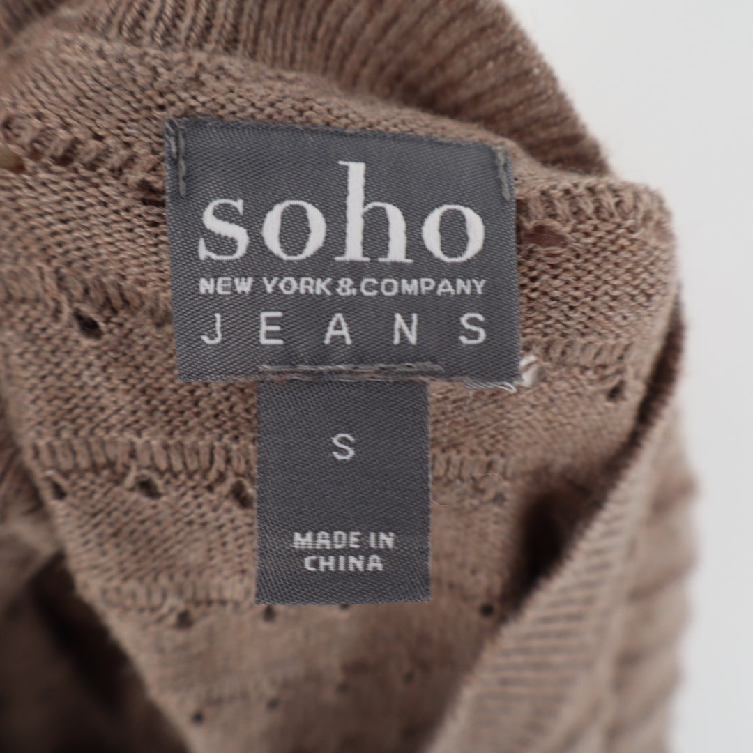 New York & Company Soho Jeans Tunic Sweater Womens Small Brown Cotton Perforated