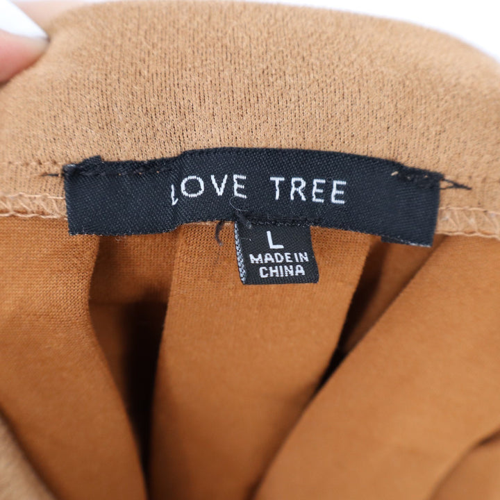 Love Tree Camel Brown Pleated Mini Skirt High Waisted Faux Suede Large
