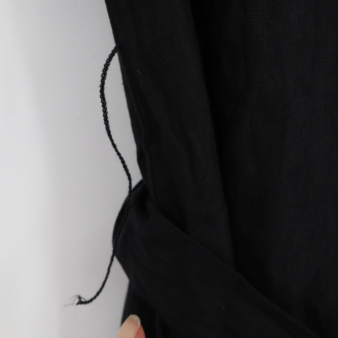 American Giant Black Linen Blend Button Front Belted Midi Shirt Dress Size S