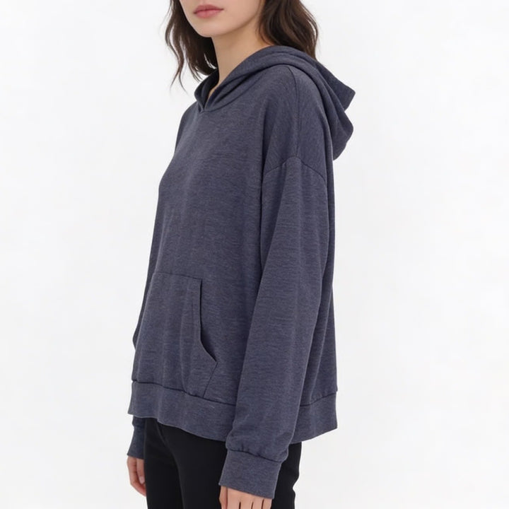 Hoodie Womens Large Blue Space Dye Long Sleeve Kangaroo Pockets Pullover
