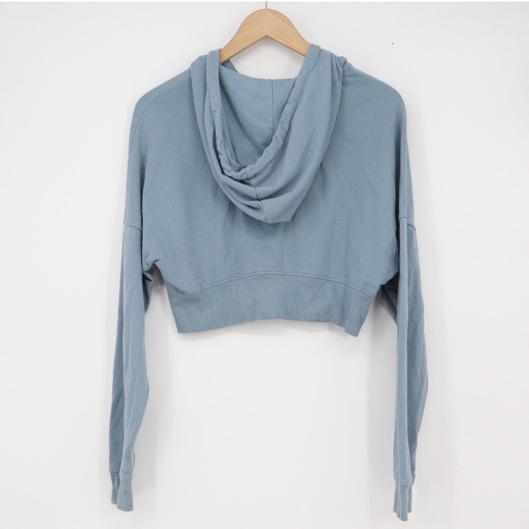 Week-end Womens Cropped Zip Up Hoodie Blue Long Sleeve WN8467 Medium