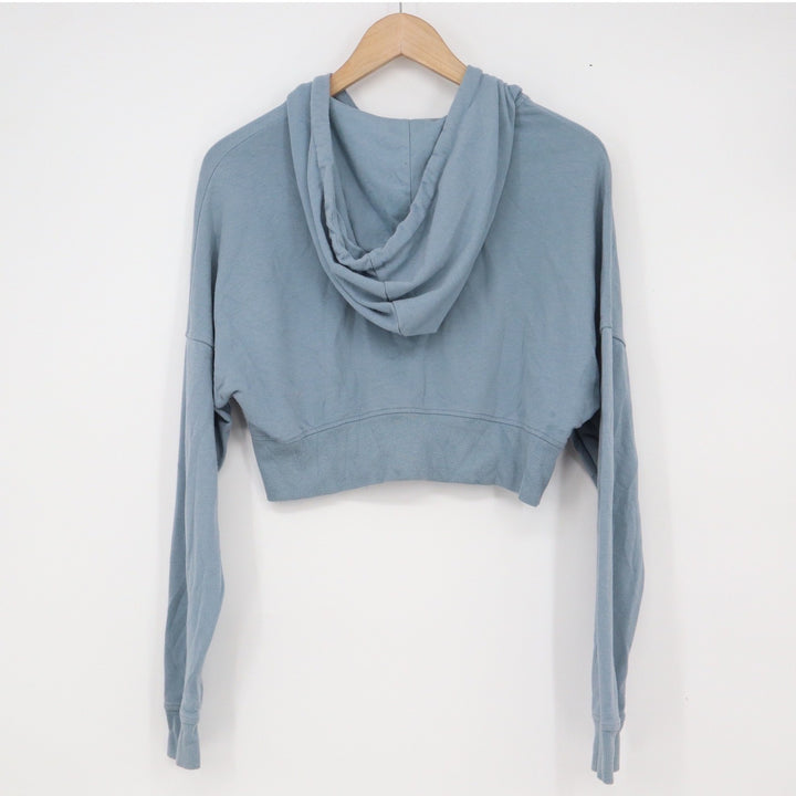 Week-end Womens Cropped Zip Up Hoodie Blue Long Sleeve WN8467 Medium
