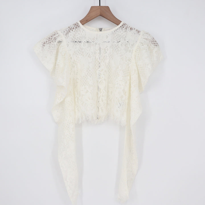 Naked Wardrobe The Statement Ivory Lace Ruffle Crop Top Womens Small