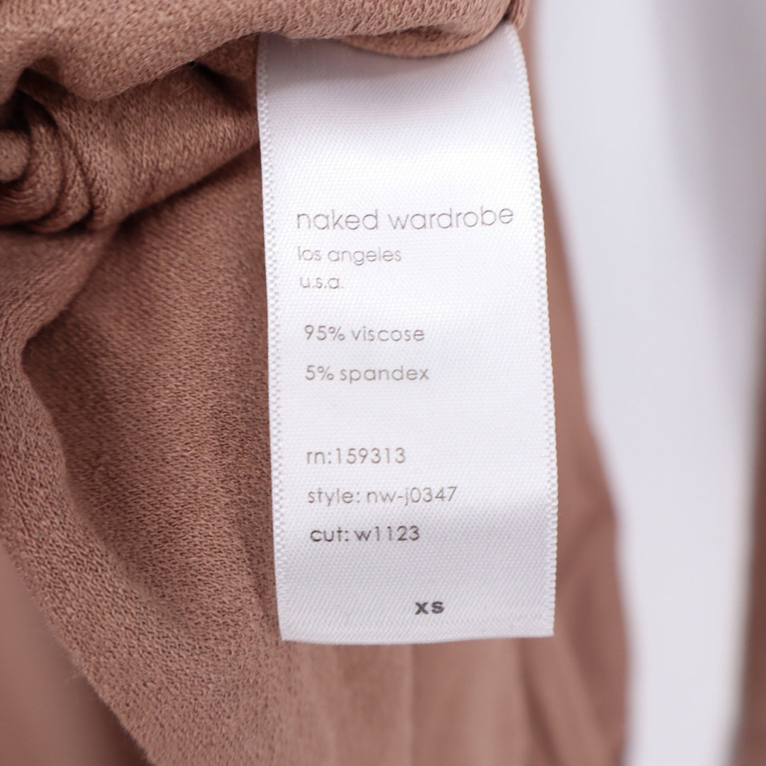Naked Wardrobe Womens XS Tan Long Sleeve V-Neck Ribbed Jumpsuit