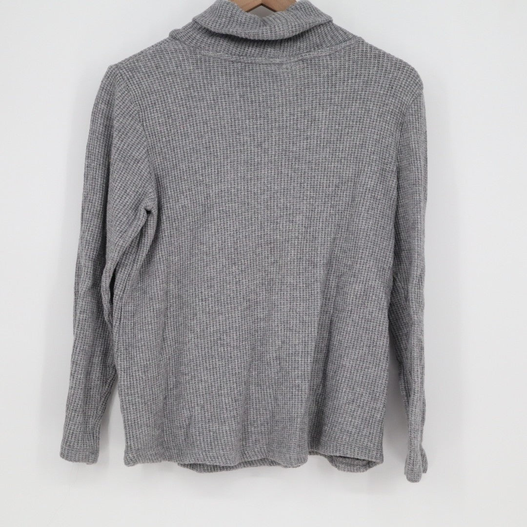 Croft & Barrow Sweater Women Medium Gray Waffle Knit Turtleneck Side Hem Button
