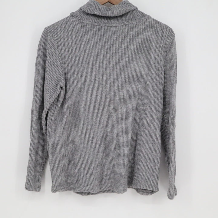 Croft & Barrow Sweater Women Medium Gray Waffle Knit Turtleneck Side Hem Button