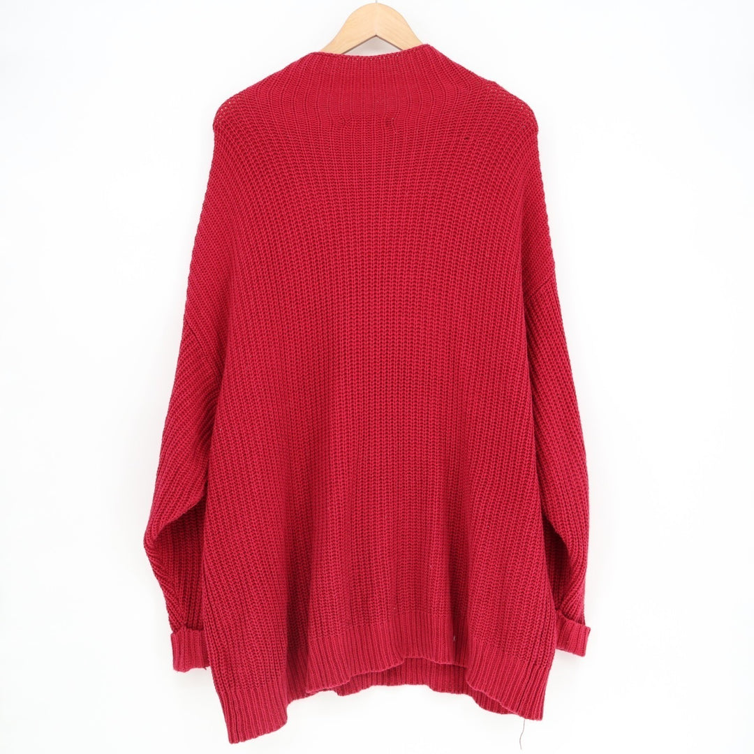 American Eagle Outfitters Sweater Women L/XL Red Ribbed Knit Oversized Mock Neck