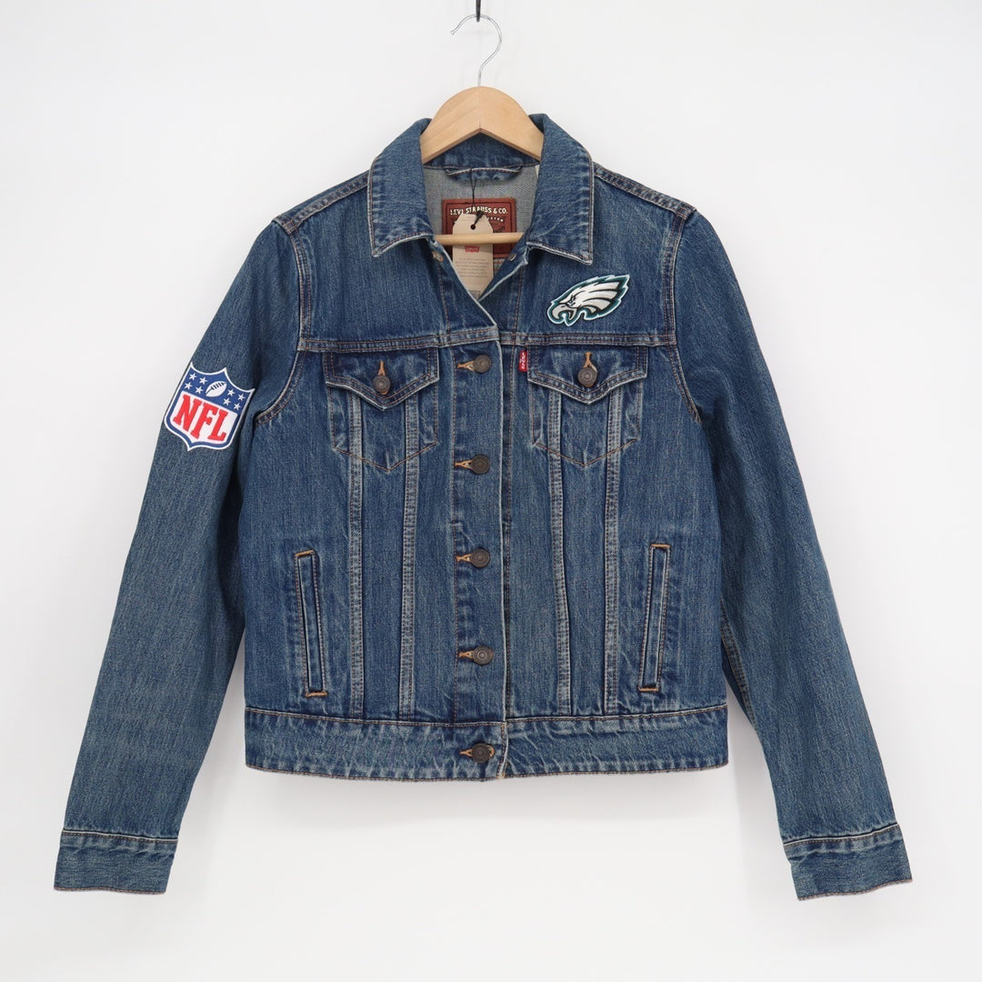 Philadelphia Eagles Trucker Jacket Womens Medium Blue Denim Levi's Spread Collar