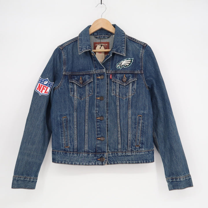 Philadelphia Eagles Trucker Jacket Womens Medium Blue Denim Levi's Spread Collar