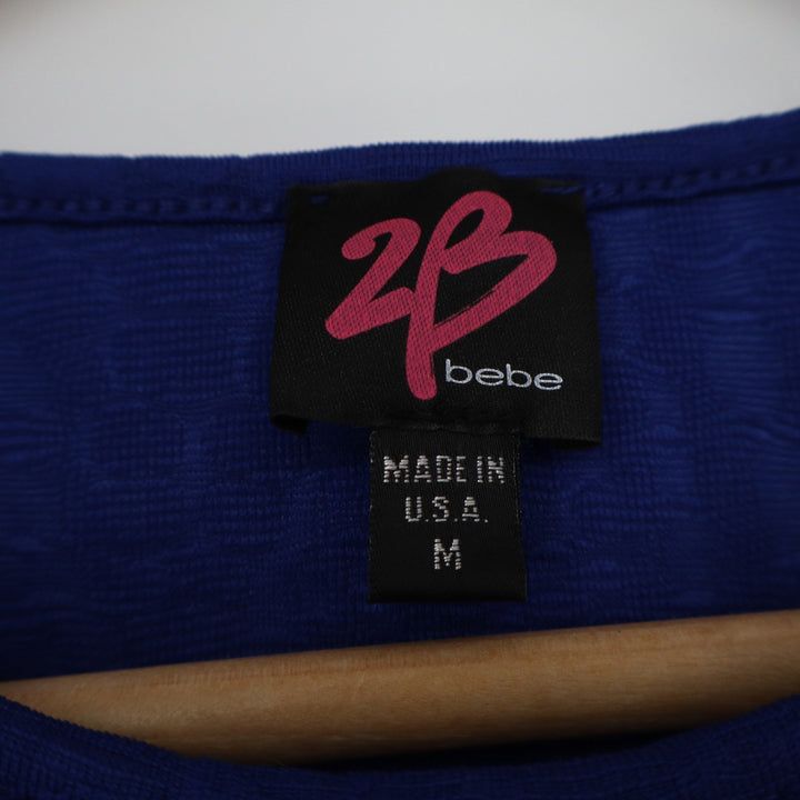 2B Bebe Womens Cutout Cage Neck Peplum Top Forbidden Blue Size M