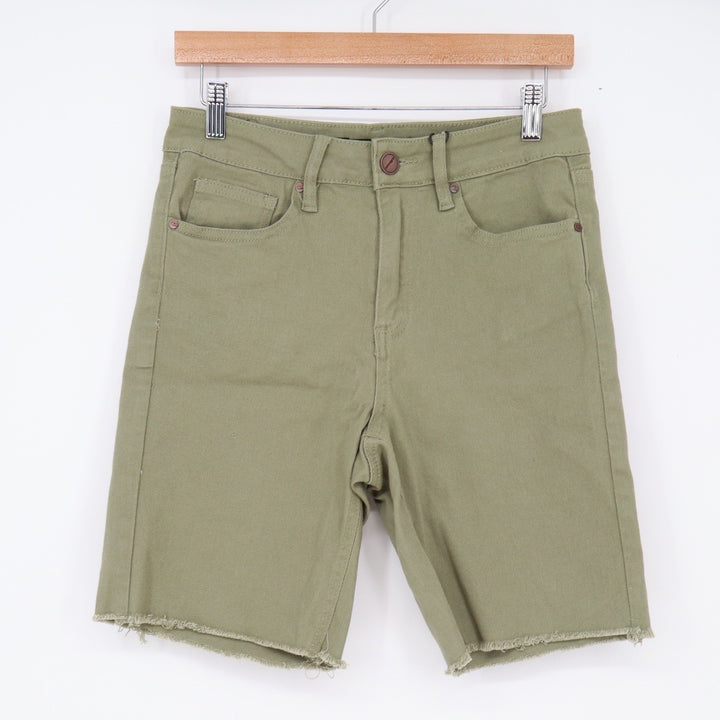 dollhouse Shorts Womens 9/10 Havana Bermuda Green Raw Hem Denim NEW