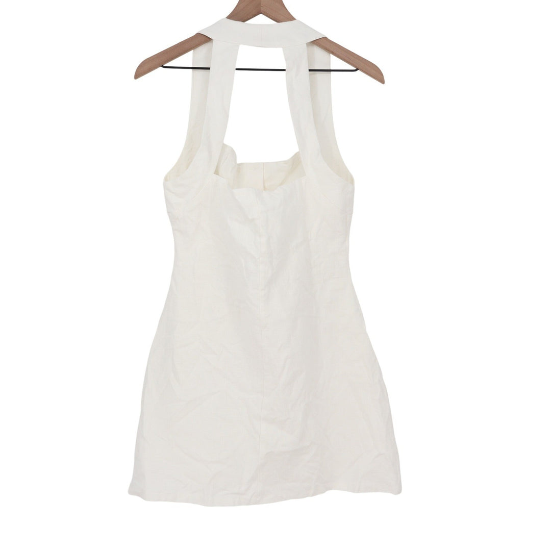 Showpo Ricki Mini Dress White Linen Blend Halter Neck Button Front Size 8