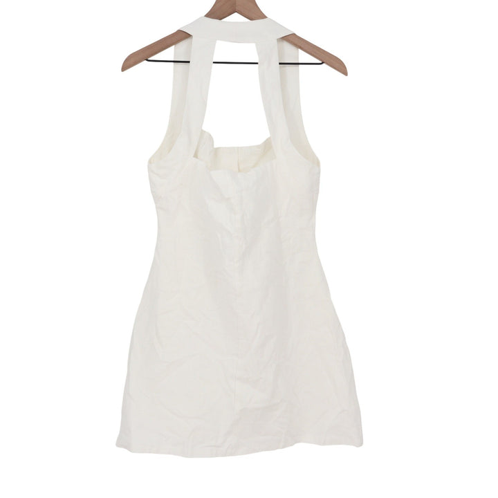 Showpo Ricki Mini Dress White Linen Blend Halter Neck Button Front Size 8