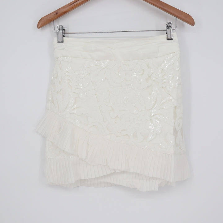 Naked Wardrobe The Statement White Sequin Lace Mini Skirt M