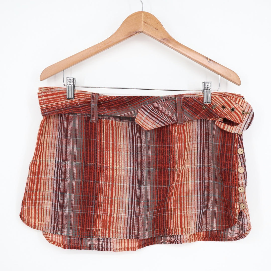 Free People Mini Skirt Womens Multi Plaid Matching Belt Fitted Button Details
