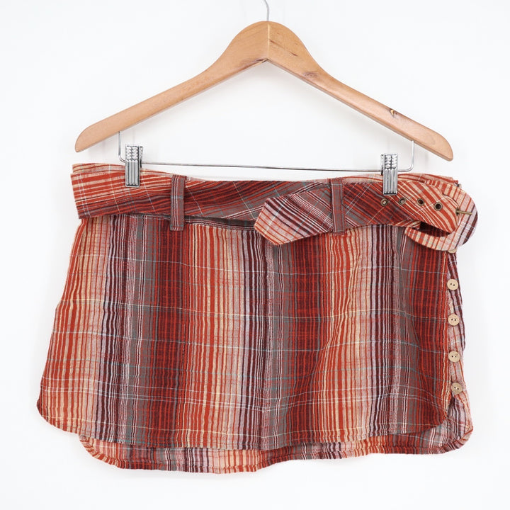 Free People Mini Skirt Womens Multi Plaid Matching Belt Fitted Button Details