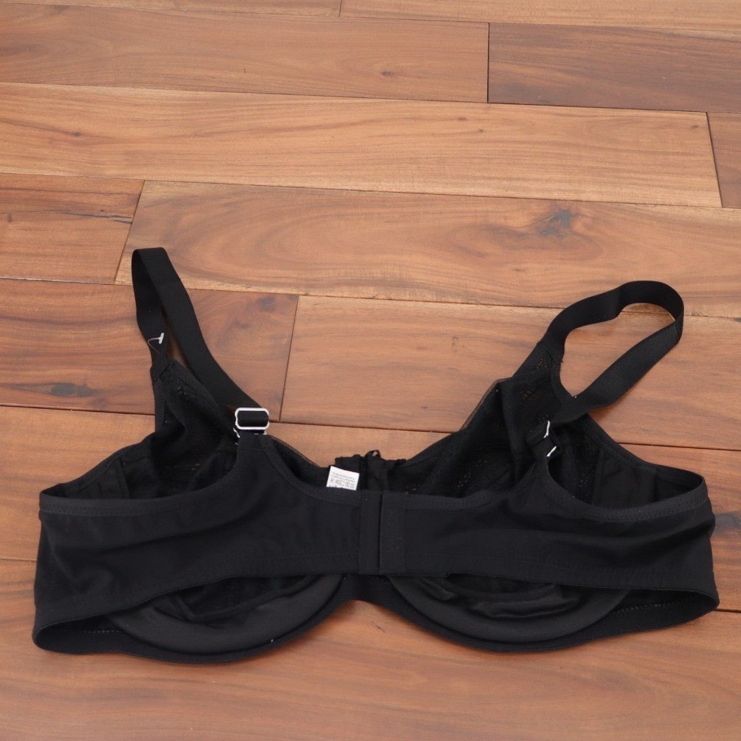 Glamorise Lace Comfort Wonderwire Bra Womens 46C Black Stretch Cushioned Unlined