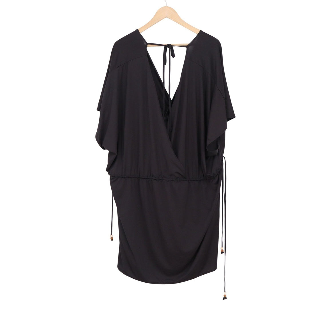 HM Black Deep V-Neck Swim Cover-Up Dress XL/XXL Relaxed Drawstring
