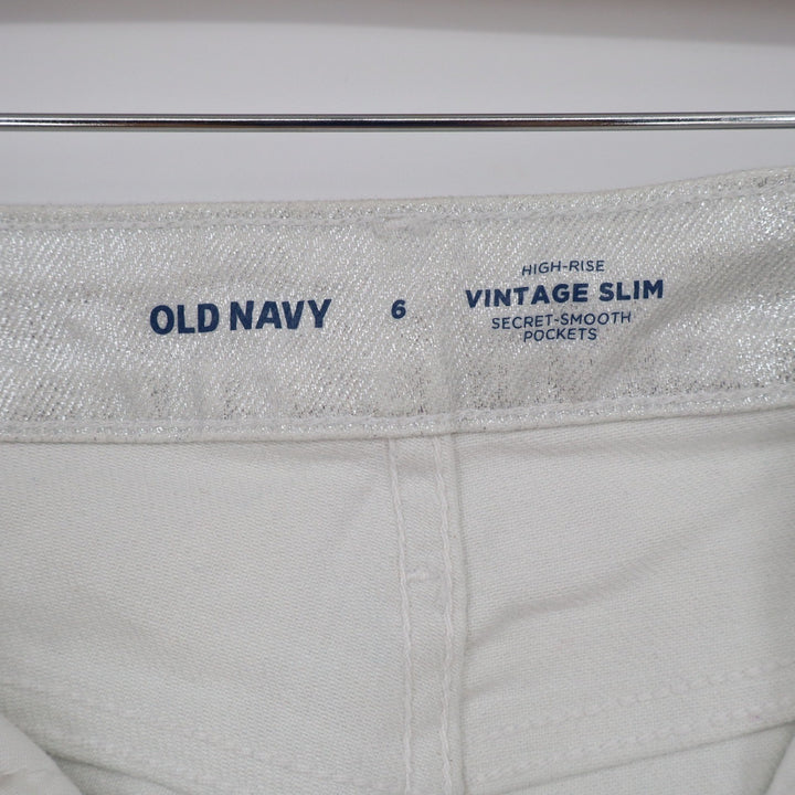 Old Navy Womens Metallic Silver High Rise Vintage Slim Jeans Size 6 Shiny Pants