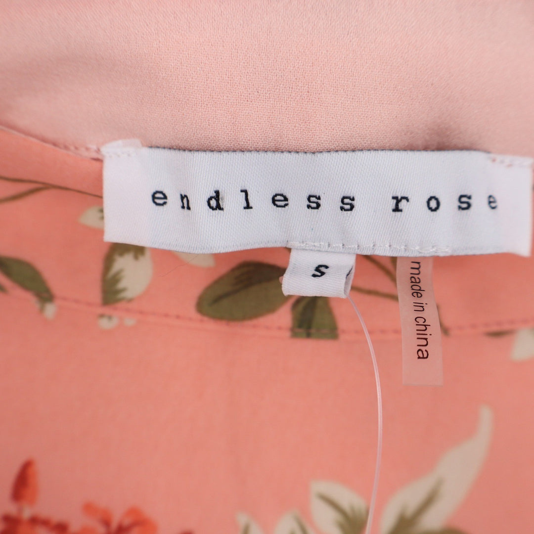 Endless Rose Peach Floral Tiered Midi Skirt Lace Trim Button Front Womens Size S