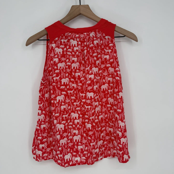 Maeve Anthropologie Red White Animal Safari Print V-Neck Sleeveless Top Size 4