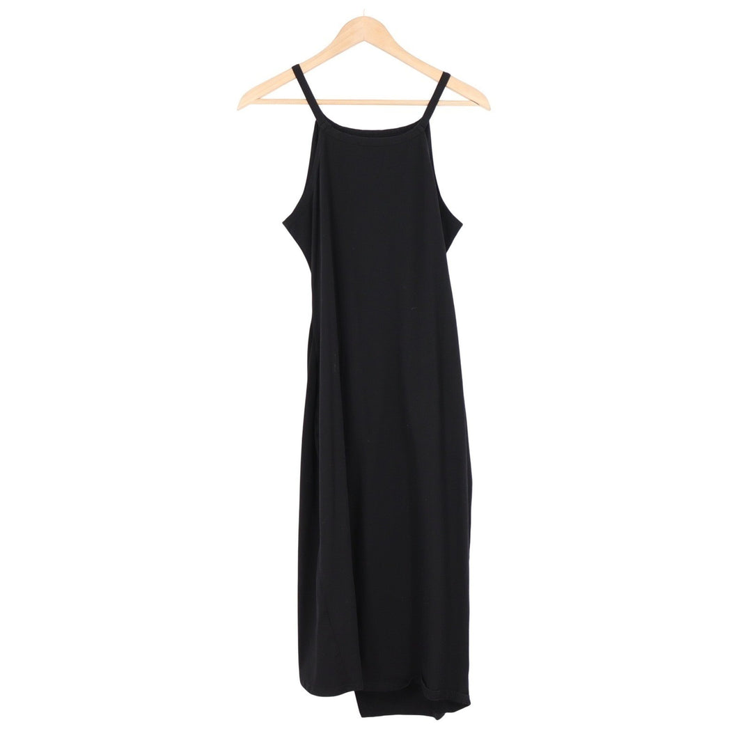 Fashion Black Wrap Front Midi Dress High Neck Sleeveless Side Tie Size L