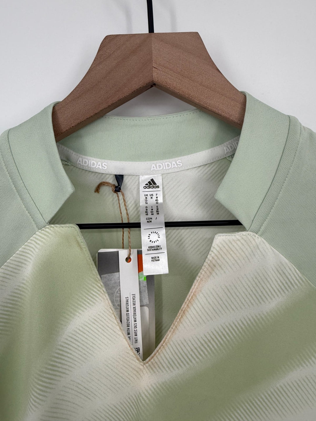 Adidas Heat Rdy Polo Shirt Womens Medium Linen Green Logo Cap Sleeve Split Neck