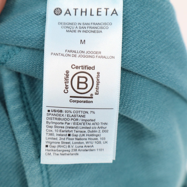 Athleta Farallon Joggers Pants Womens Medium Teal Cotton Stretch Patch Pockets